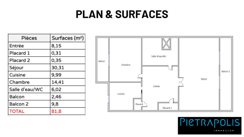 Appartement - 74 m² - 3 pièces