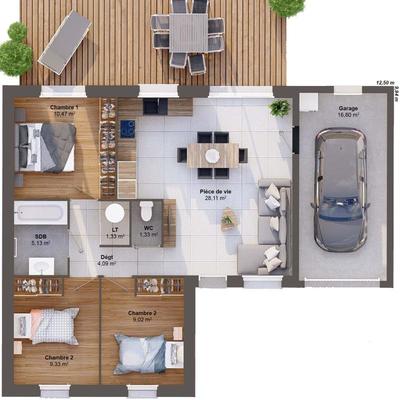 Maison - 68 m² - 5 pièces