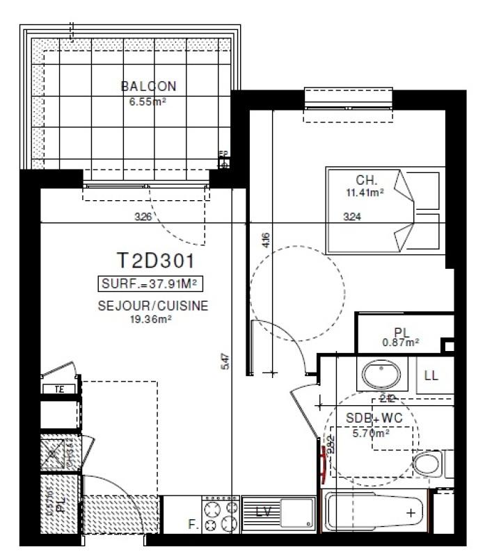 Appartement - 37 m² - 2 pièces