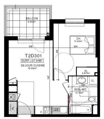 Appartement - 37 m² - 2 pièces
