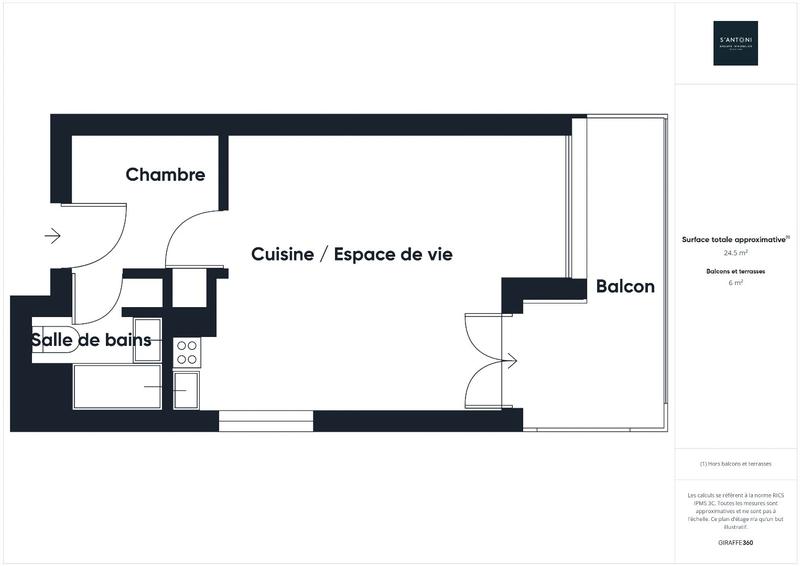 Studio - 25 m² - 1 pièce
