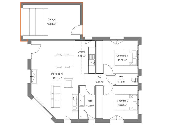 Maison - 61 m² - 3 pièces