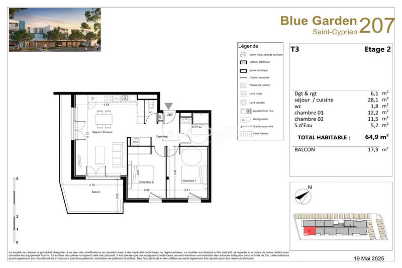 Appartement - 65 m² - 3 pièces