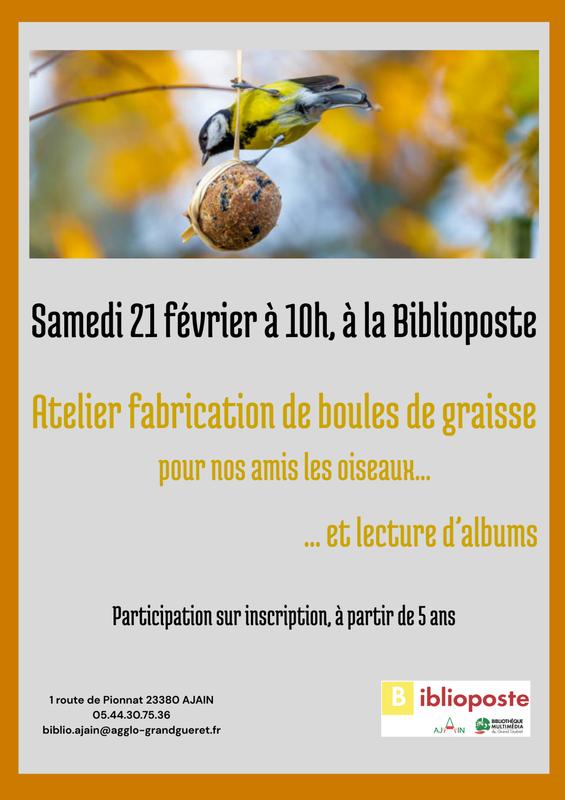 Atelier fabrication de boules de graisse et lecture d'albums sur les oiseaux