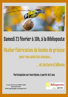 Atelier fabrication de boules de graisse et lecture d'albums sur les oiseaux