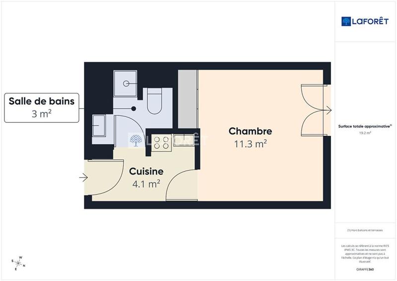 Appartement - 19 m² - 1 pièce