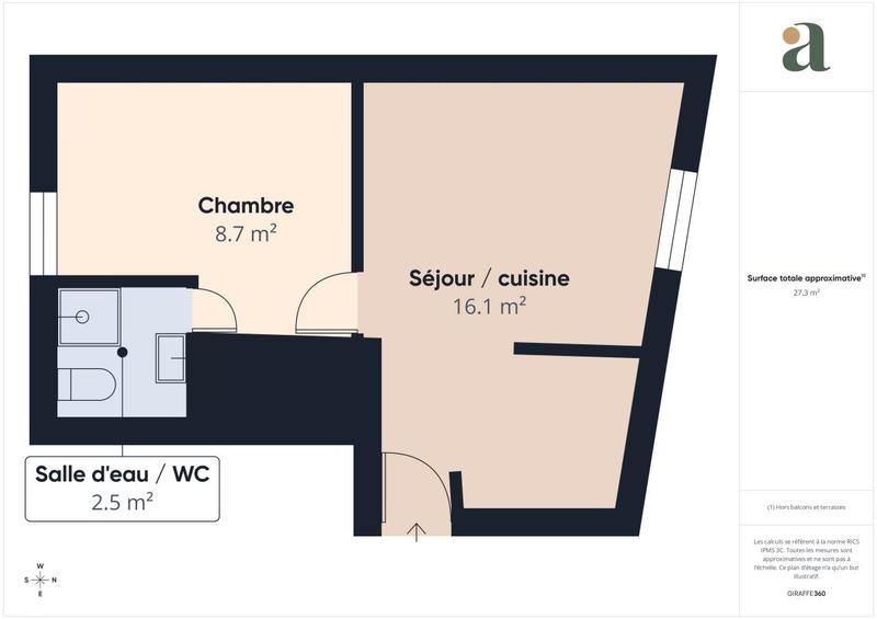 Appartement ancien - 28 m² - 2 pièces