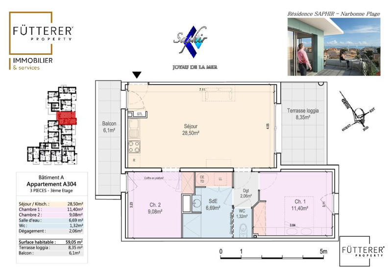 Appartement - 59 m² - 3 pièces