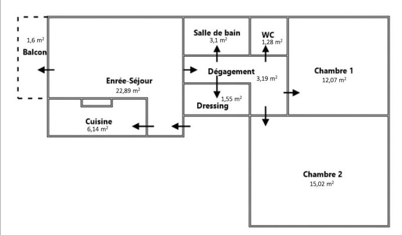 Appartement - 65 m² - 3 pièces