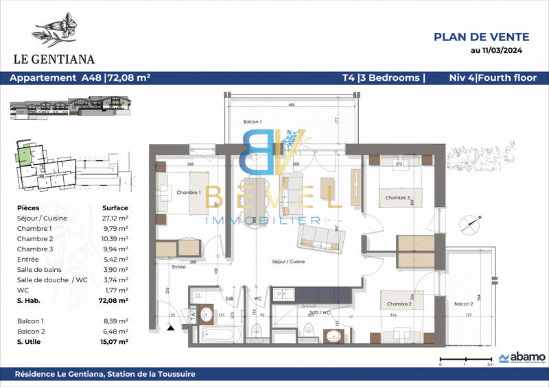 Appartement - 72 m² - 4 pièces