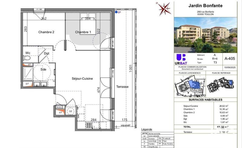 Appartement - 60 m² - 3 pièces