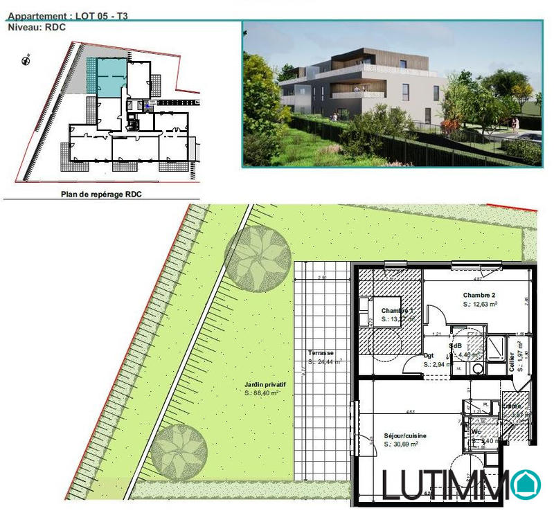 Appartement - 72 m² - 3 pièces