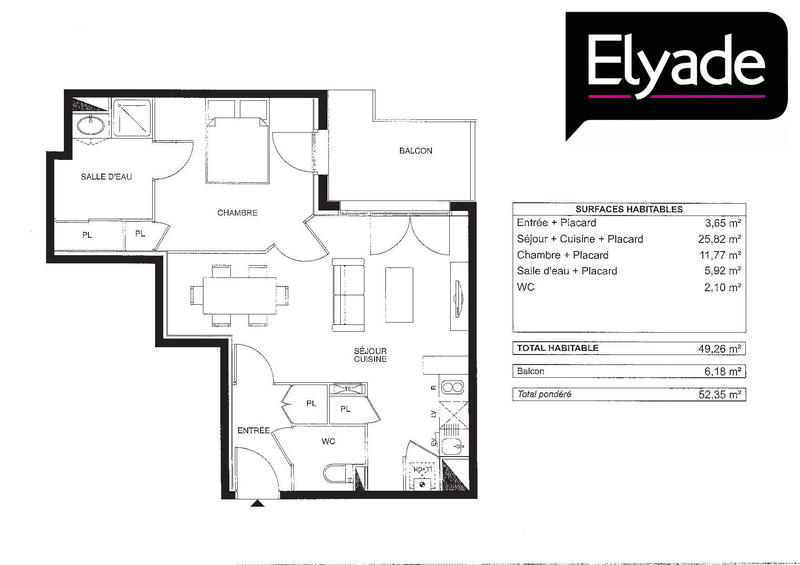 Appartement - 50 m² - 2 pièces