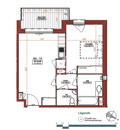 Appartement - 43 m² - 2 pièces