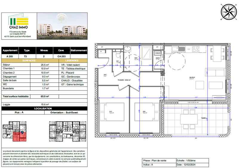 Appartement - 65 m² - 3 pièces