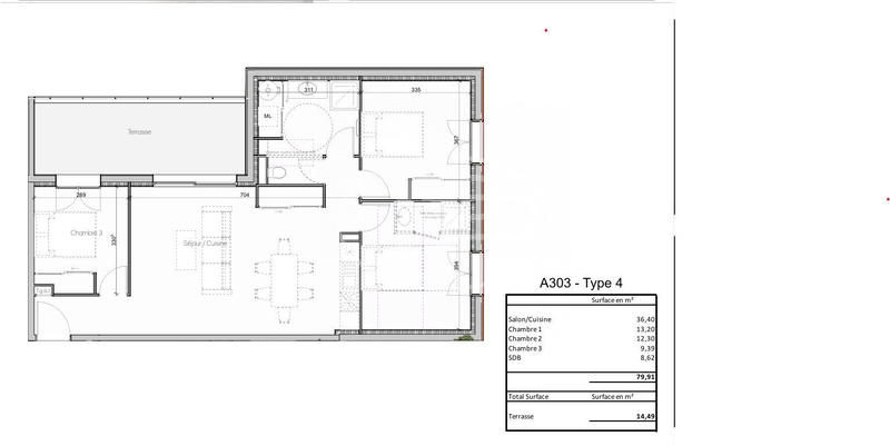 Appartement - 80 m² - 4 pièces