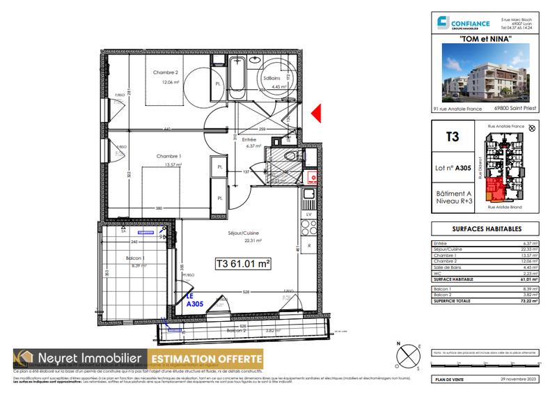 Appartement - 61 m² - 3 pièces
