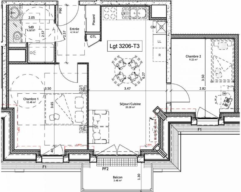 Appartement - 51 m² - 3 pièces