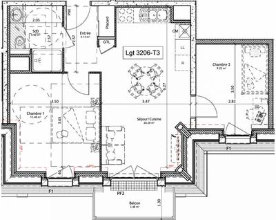 Appartement - 51 m² - 3 pièces