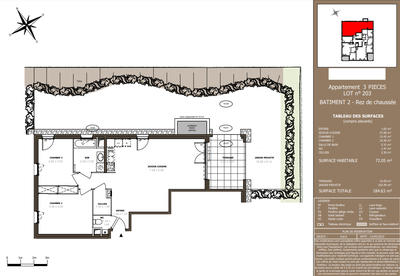 Appartement - 72 m² - 3 pièces