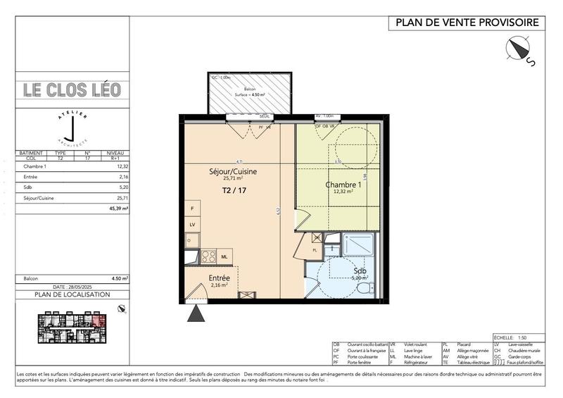 Appartement - 45 m² - 2 pièces