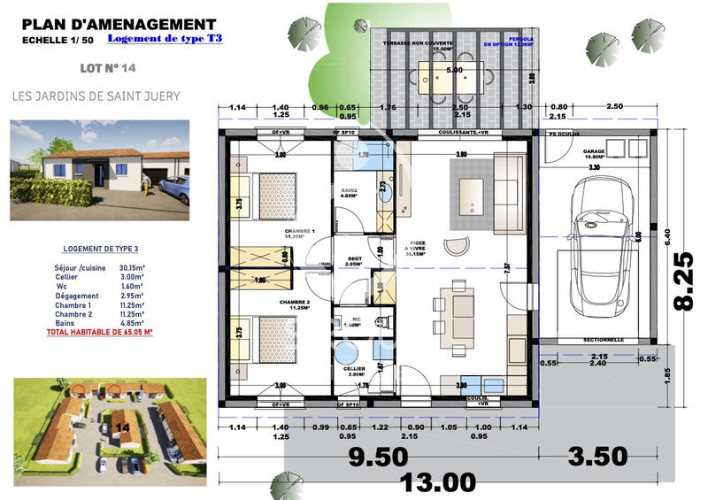 Maison - 65 m² - 3 pièces