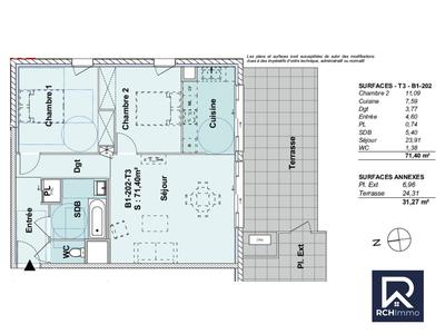 Appartement - 71 m² - 3 pièces