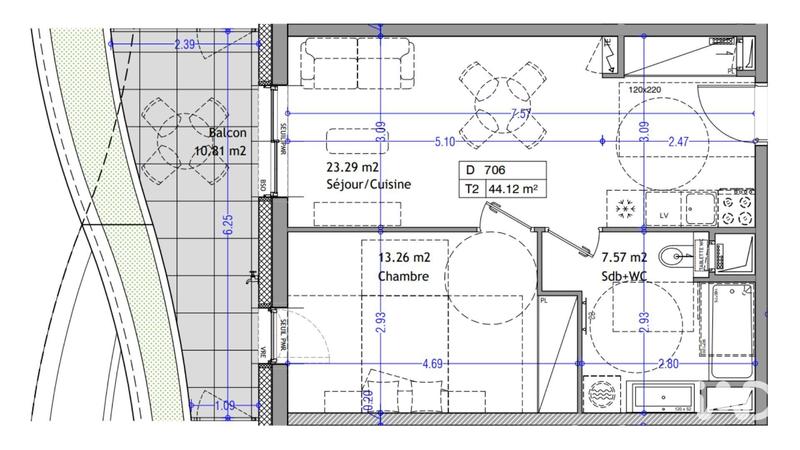 Appartement - 44 m² - 2 pièces