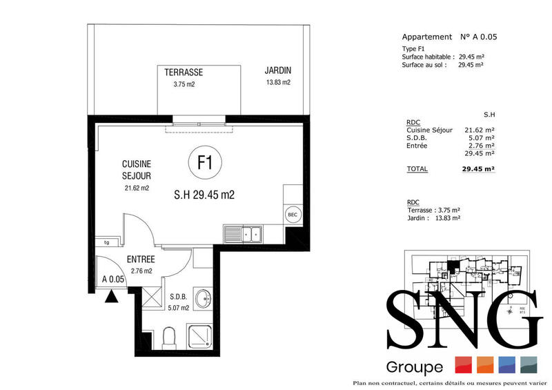 Appartement - 30 m² - 1 pièce