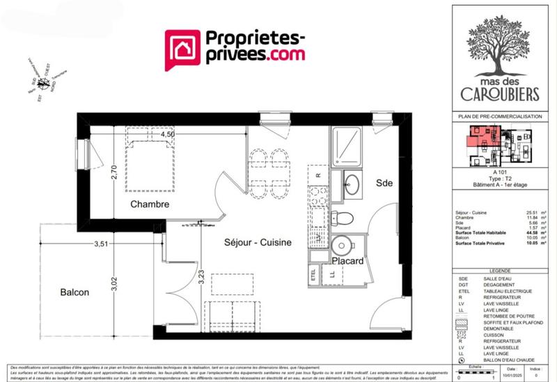 Appartement - 45 m² - 2 pièces