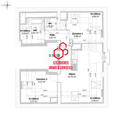 Appartement - 52 m² - 3 pièces