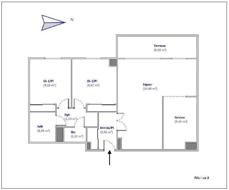Appartement - 55 m² - 3 pièces