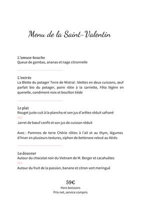 Repas de Saint-Valentin au Domaine Terre de Mistral