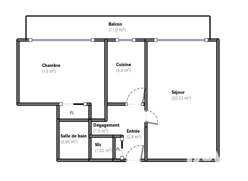 Appartement - 49 m² - 2 pièces