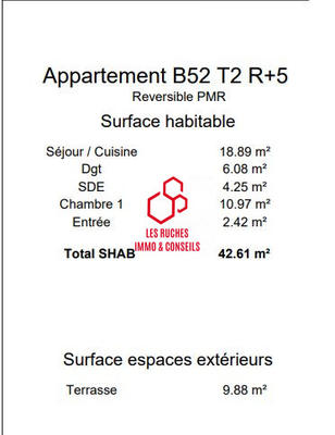 Appartement - 43 m² - 2 pièces