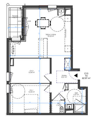 Appartement - 64 m² - 3 pièces