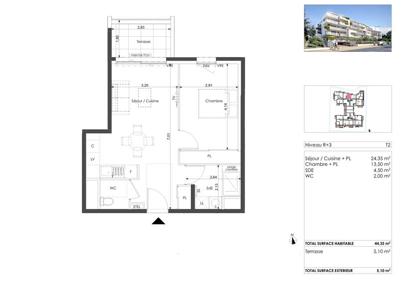 Appartement - 44 m² - 2 pièces