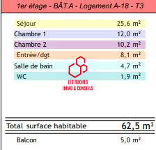 Appartement - 63 m² - 3 pièces