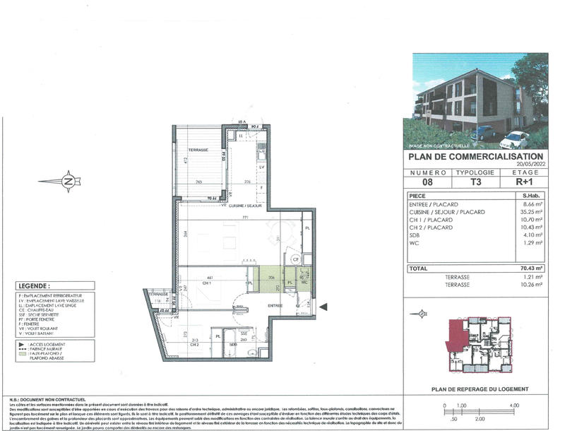 Appartement - 70 m² - 3 pièces