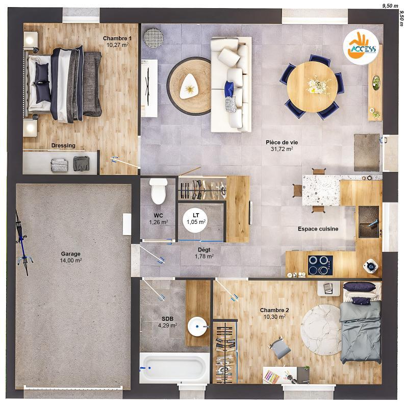 Maison - 61 m² - 4 pièces