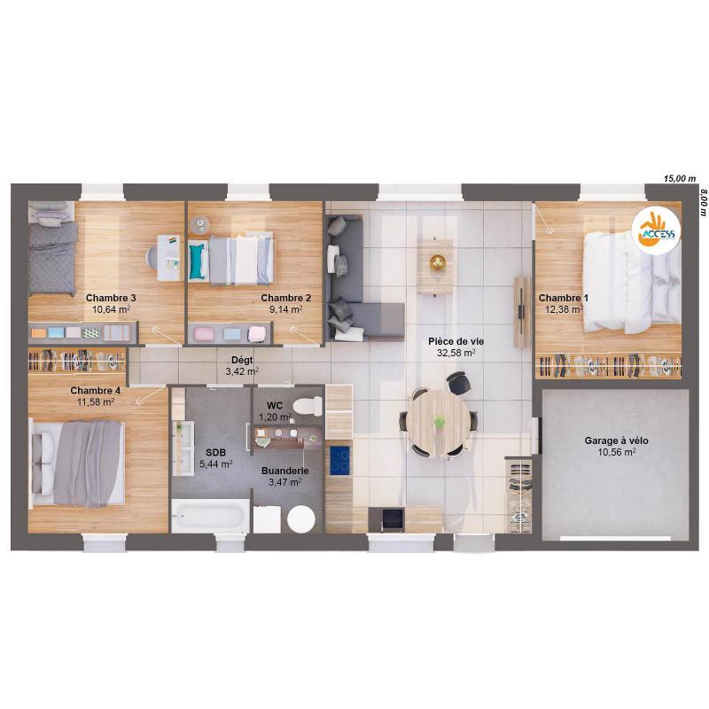 Maison - 90 m² - 6 pièces