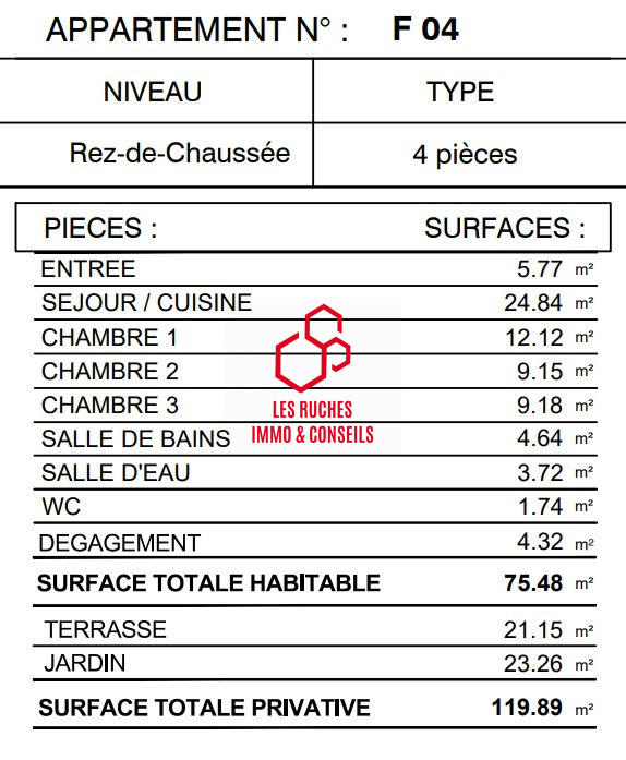 Appartement - 75 m² - 4 pièces