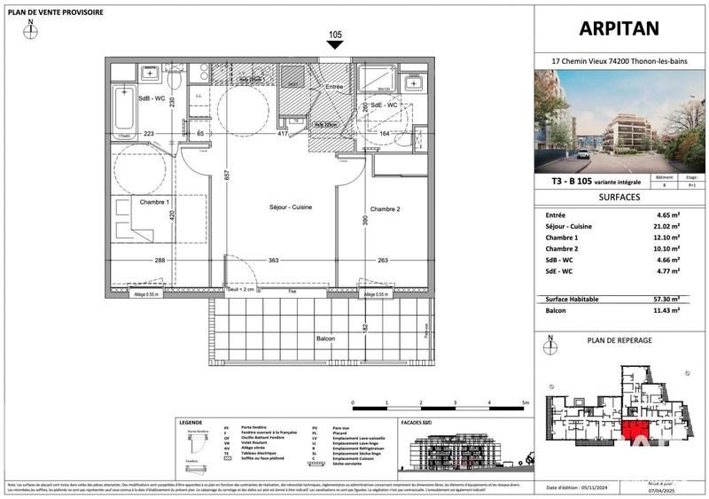 Appartement - 57 m² - 3 pièces