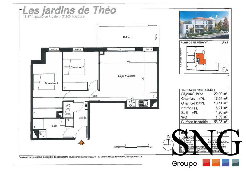 Appartement - 58 m² - 3 pièces