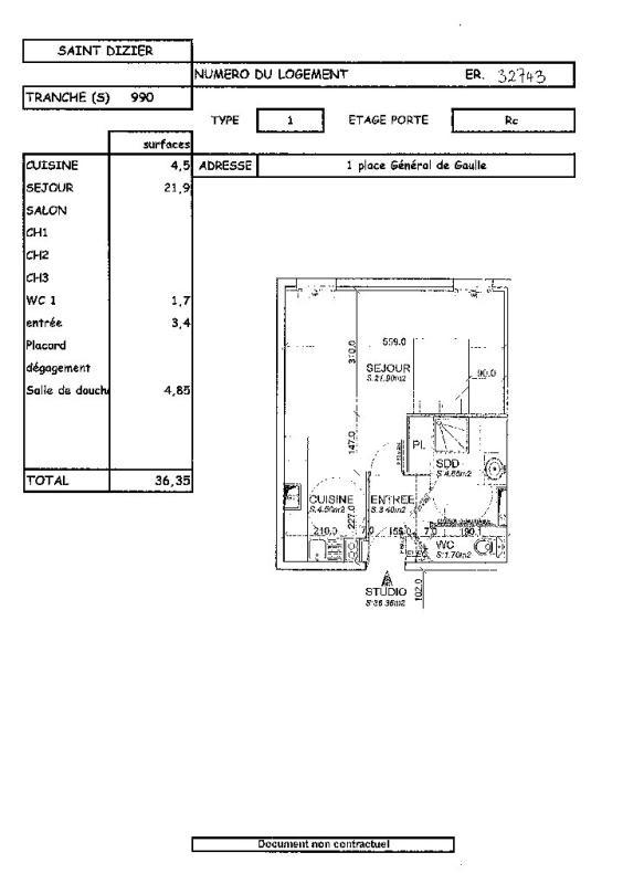 Studio - 36 m² - 1 pièce