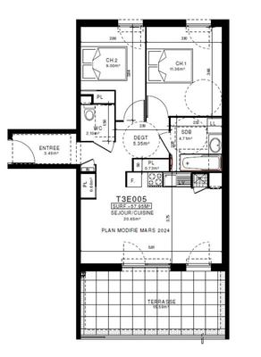 Appartement - 57 m² - 3 pièces