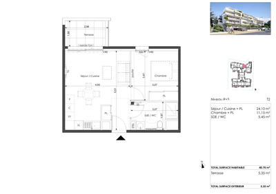 Appartement - 40 m² - 2 pièces