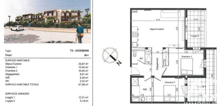 Appartement - 67 m² - 3 pièces