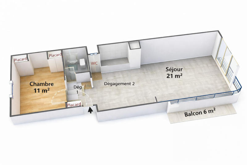 Appartement - 62 m² - 2 pièces