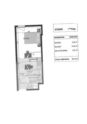 Appartement - 22 m² - 1 pièce